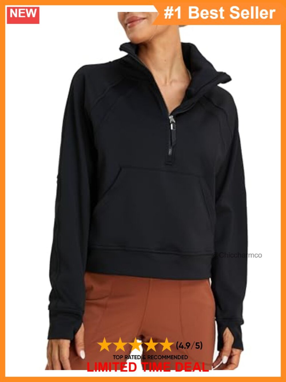 Half Zip Cropped Hoodie Sweatshirt Thumb Hole Fleece Lined Pullover